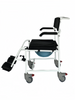4-in-1 Bedside Commode Shower Wheelchair, Commode chair for Toilet with Arms, 4 Lockable Wheels, Detachable Bucket, Height Adjustable & Flip-up Footrest, Padded Mobile Toilet Chair