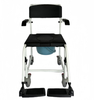 4-in-1 Bedside Commode Shower Wheelchair, Commode chair for Toilet with Arms, 4 Lockable Wheels, Detachable Bucket, Height Adjustable & Flip-up Footrest, Padded Mobile Toilet Chair