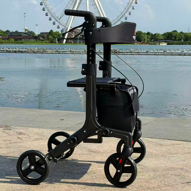 Hot sells Europe style Carbon Fiber light weight Rollator walker with seat and footrest for Disabled And Seniors 